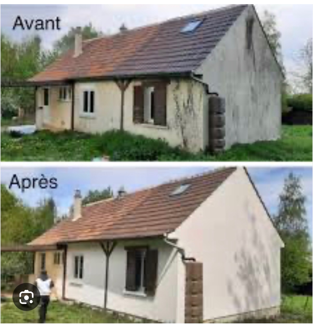 Avant / après : fermette aux murs encrassés ravivée par un ravalement complet